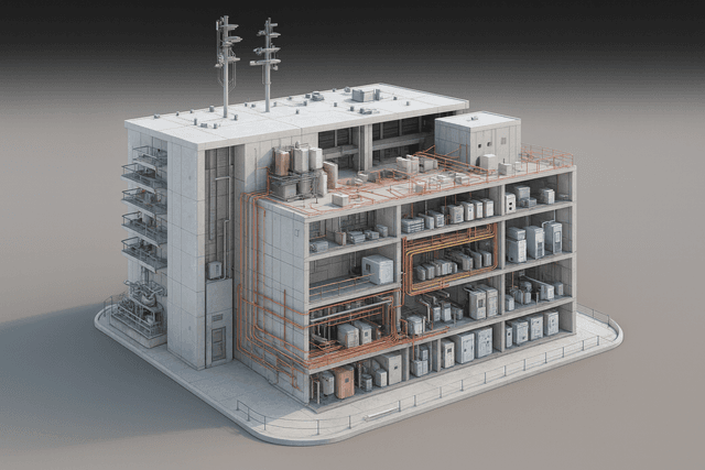 High-detail 3D cutaway of a BIM model showing internal building systems, illustrating how complex geometry and data layers can be visualized for pixel streaming and real-time collaboration.