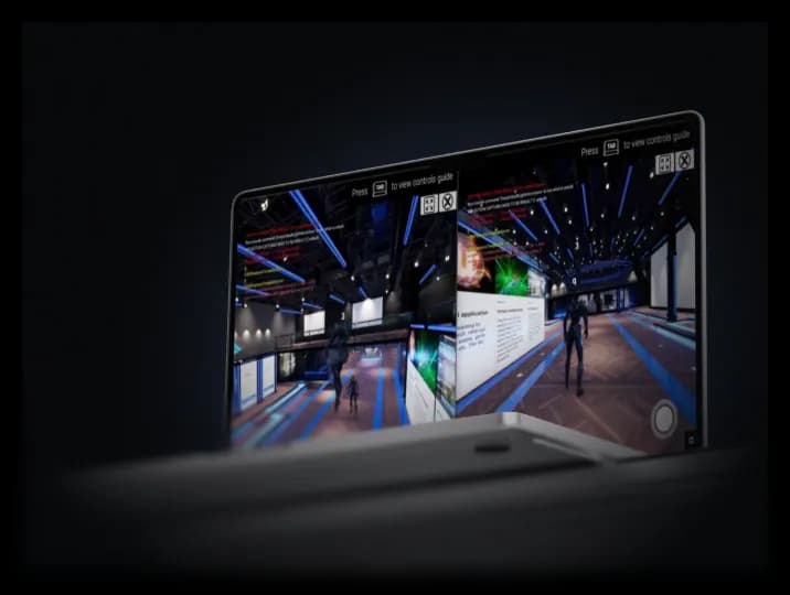 Multiplayer streaming promotion showing how teams add the plugin, deploy their app, and share a link for shared 3D sessions
