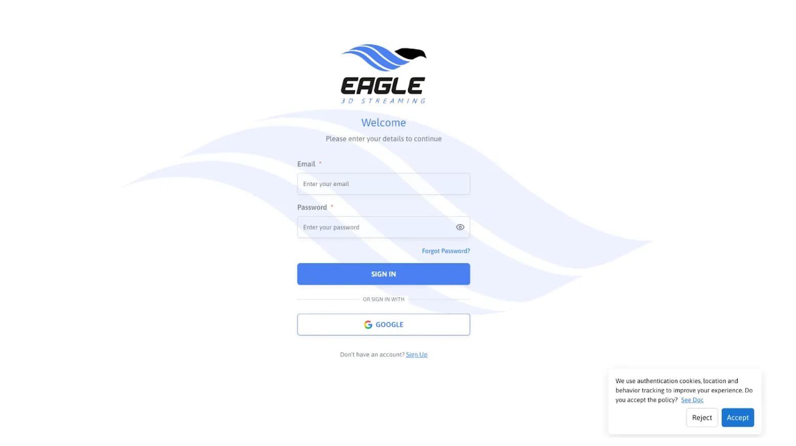 Eagle 3D Control Panel cookie consent interface